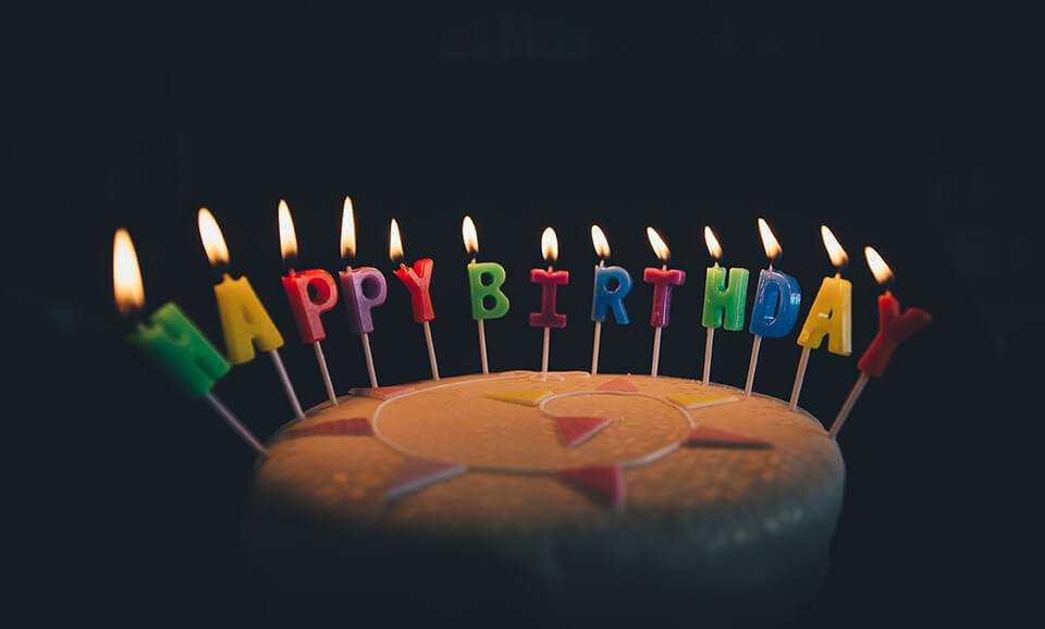 Birthday cake with lit candles